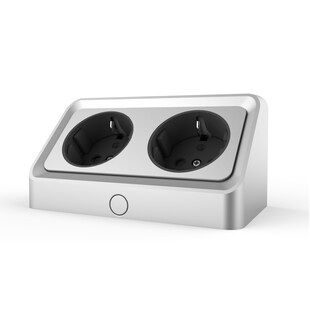 kalb | Avena, angewinkelte 2-fach Steckdosenleiste, 230 VAC Direktanschluss, silbergrau, inkl. Bohrschablone, Doppelsteckdose für Möbelmontage & Badezimmerschränke 