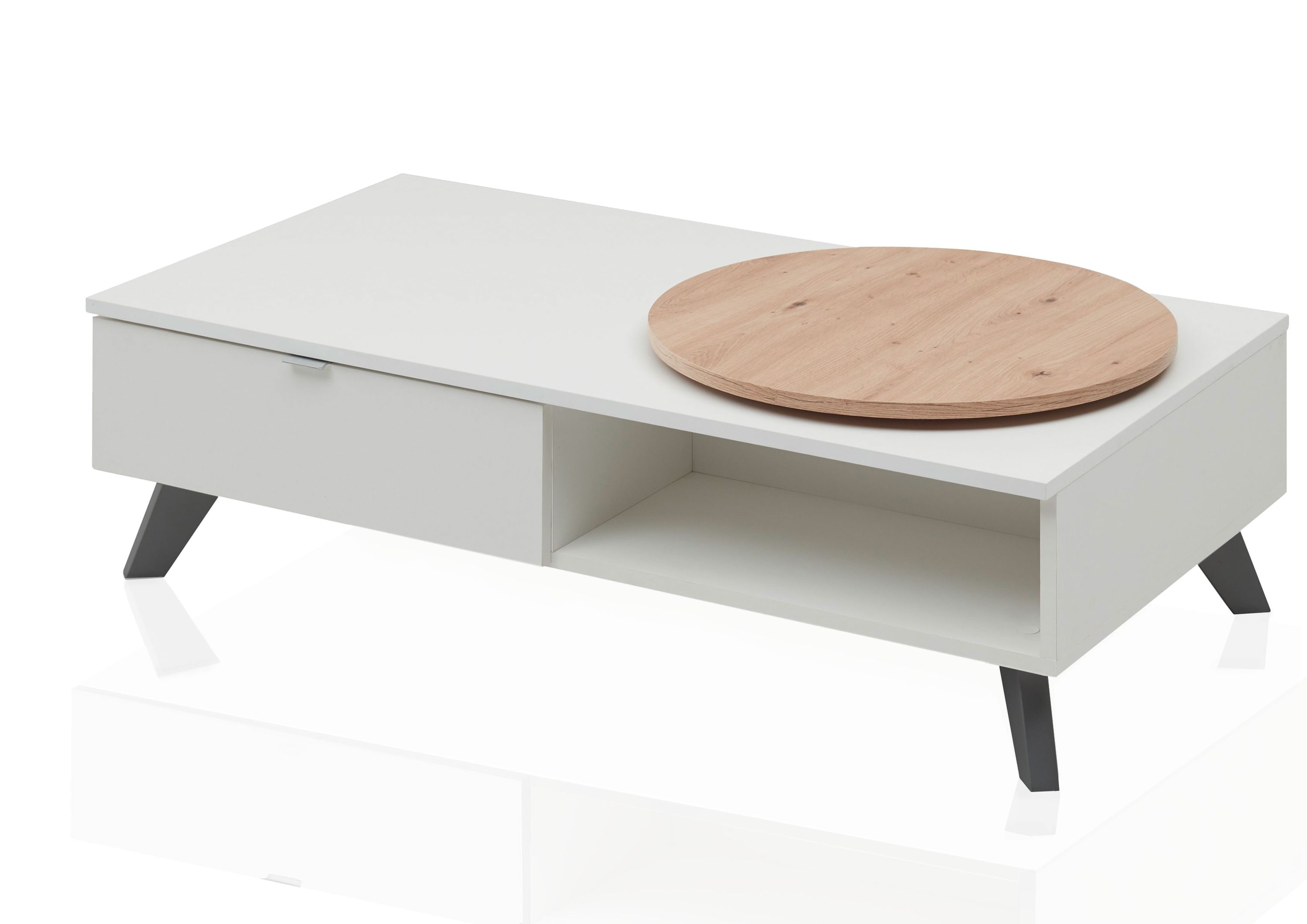 Couchtisch mit Schublade und Drehteller Wei&szlig; 