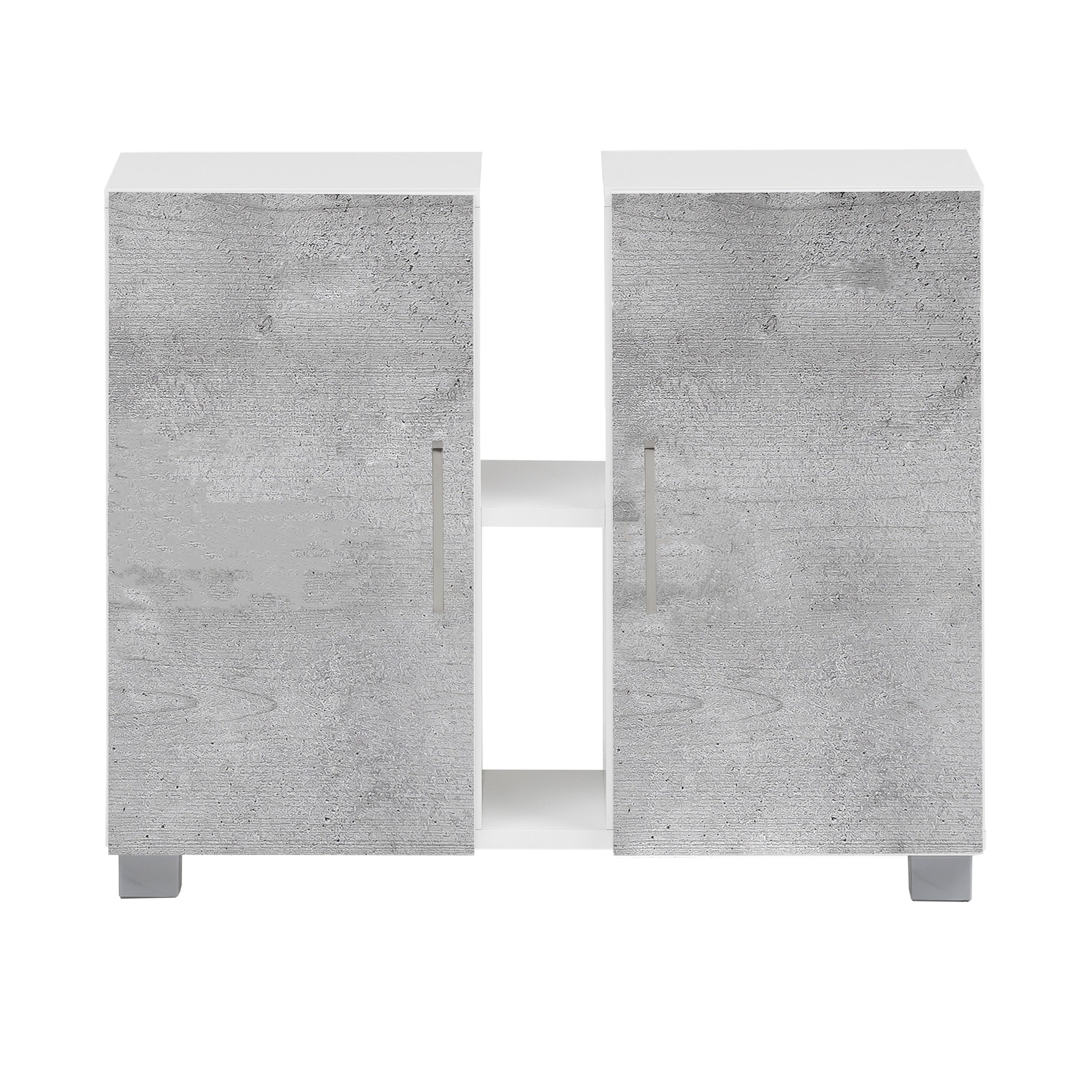 Badm&ouml;bel Waschbeckenunterschrank mit 2 Schrankt&uuml;ren und Metallgriffen Grau 