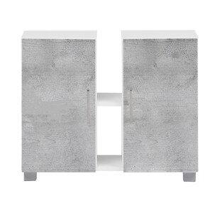 Badmöbel Waschbeckenunterschrank mit 2 Schranktüren und Metallgriffen Grau 