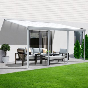 Terrassenüberdachung Aluminium 618 cm als Bausatz Sichtschienen und Hohlkammerplatten Weiß 