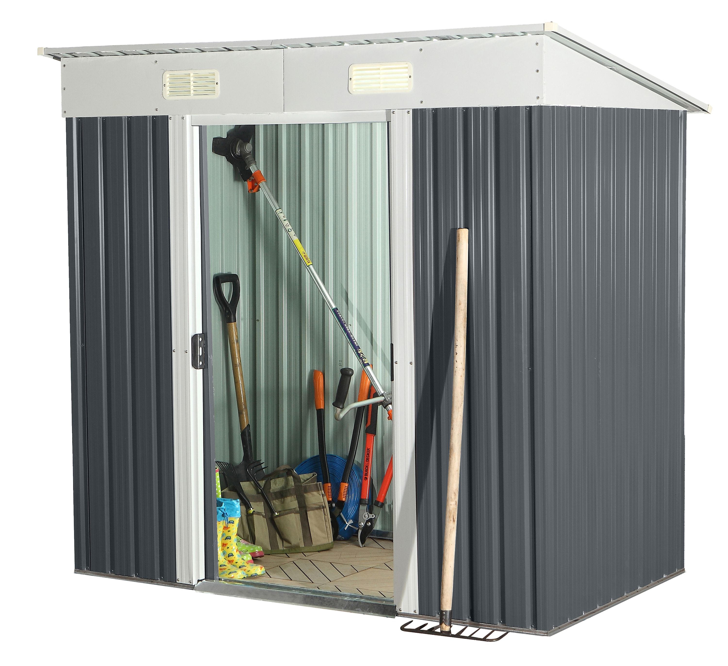Ger&auml;teschuppen mit Doppelschiebet&uuml;r und Bel&uuml;ftung aus Metall Ger&auml;tehaus SAFE M 