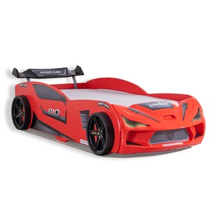 Autobett 90x200 Rio Kinderbett mit LED Leuchte und Lattenrost Rot 