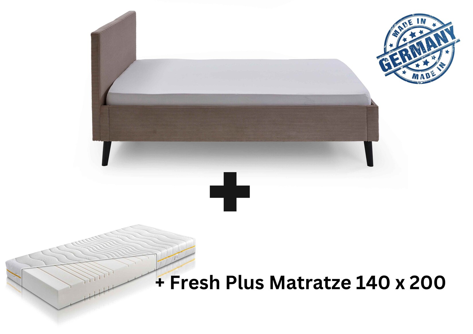 Polsterbett 140 x 200 Viola Bettgestell mit Kopfteil Taupe