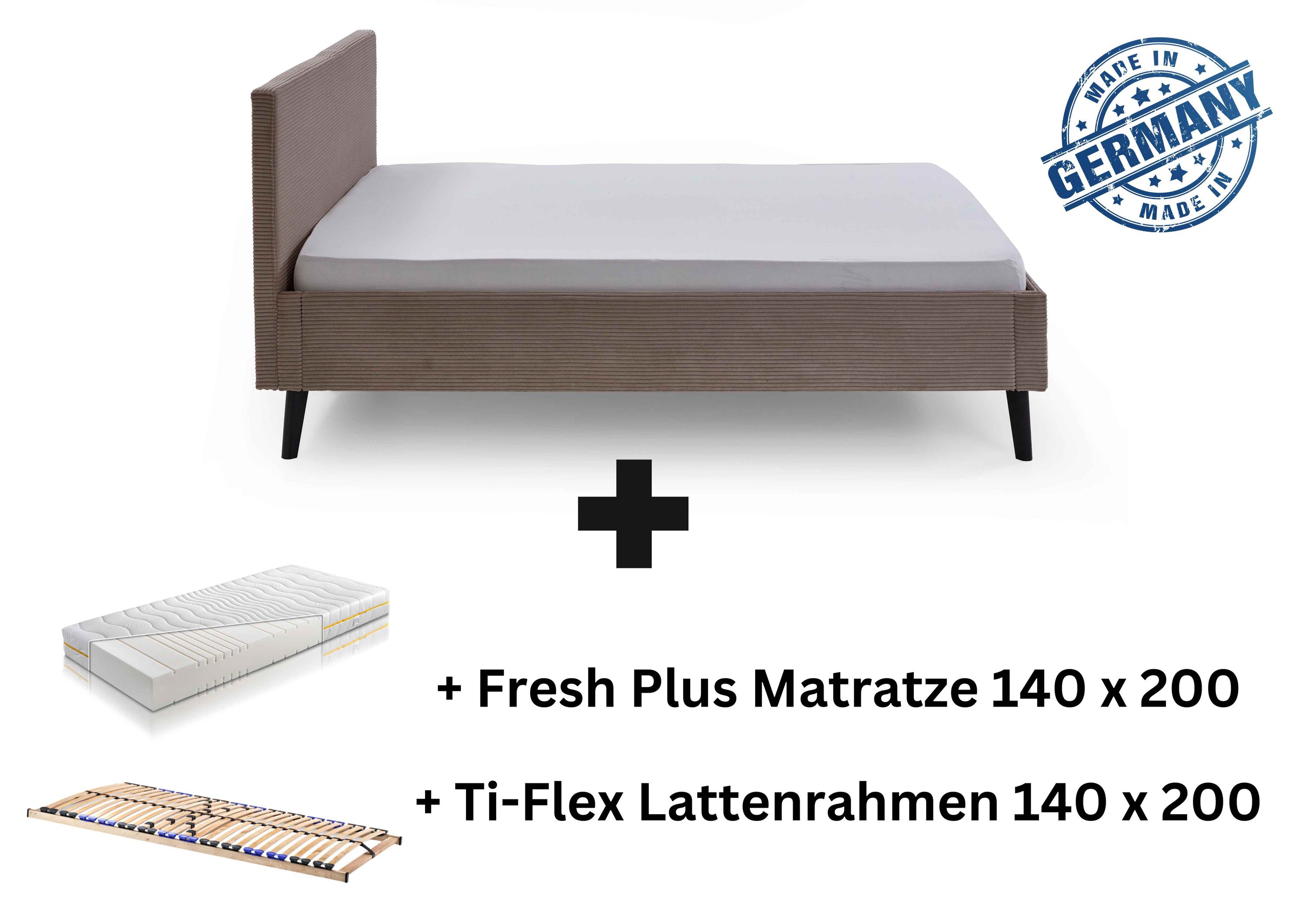 Polsterbett 140 x 200 Viola Bettgestell mit Kopfteil Taupe 