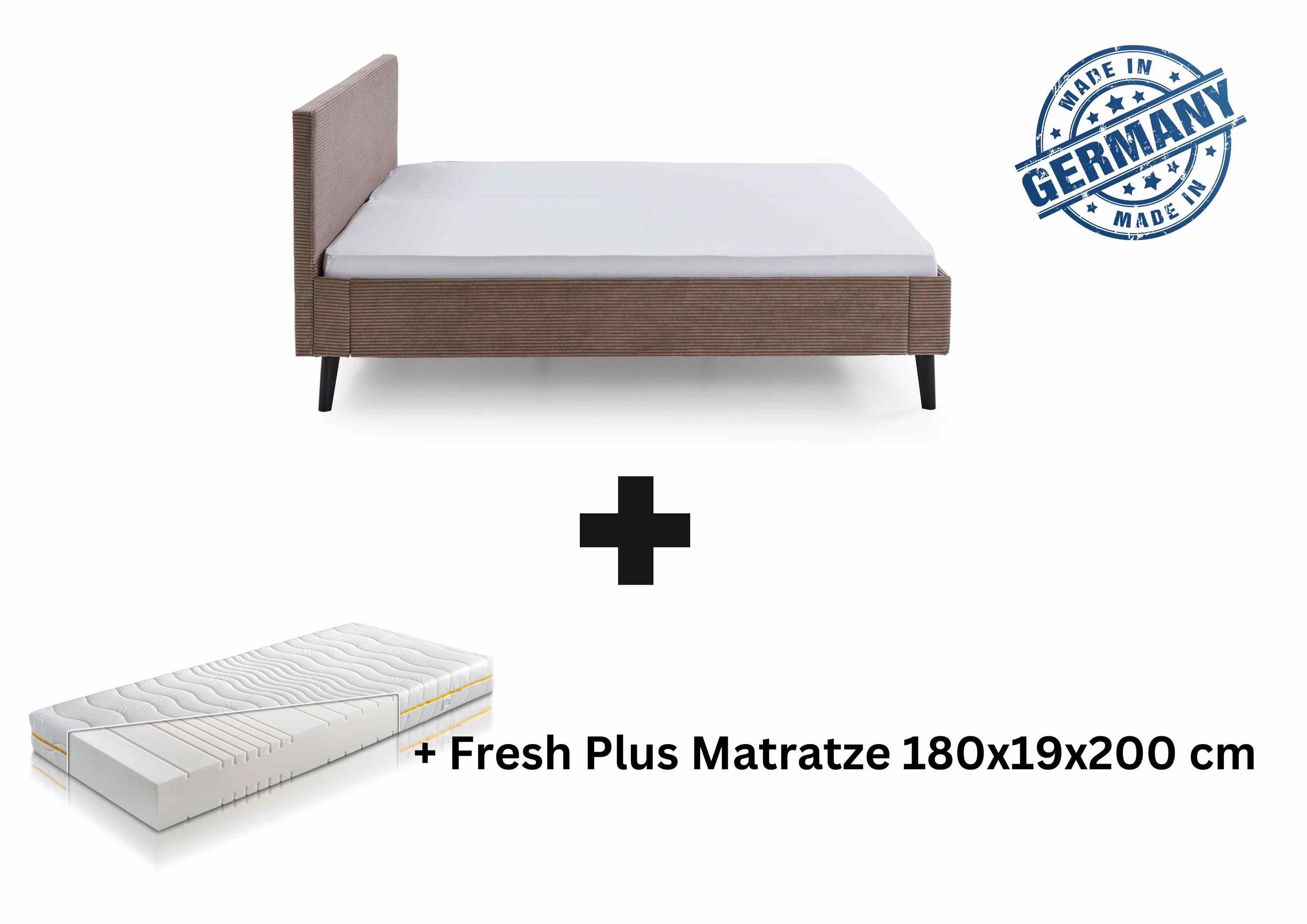 Polsterbett 180 x 200 Viola Bettgestell mit Kopfteil Taupe 