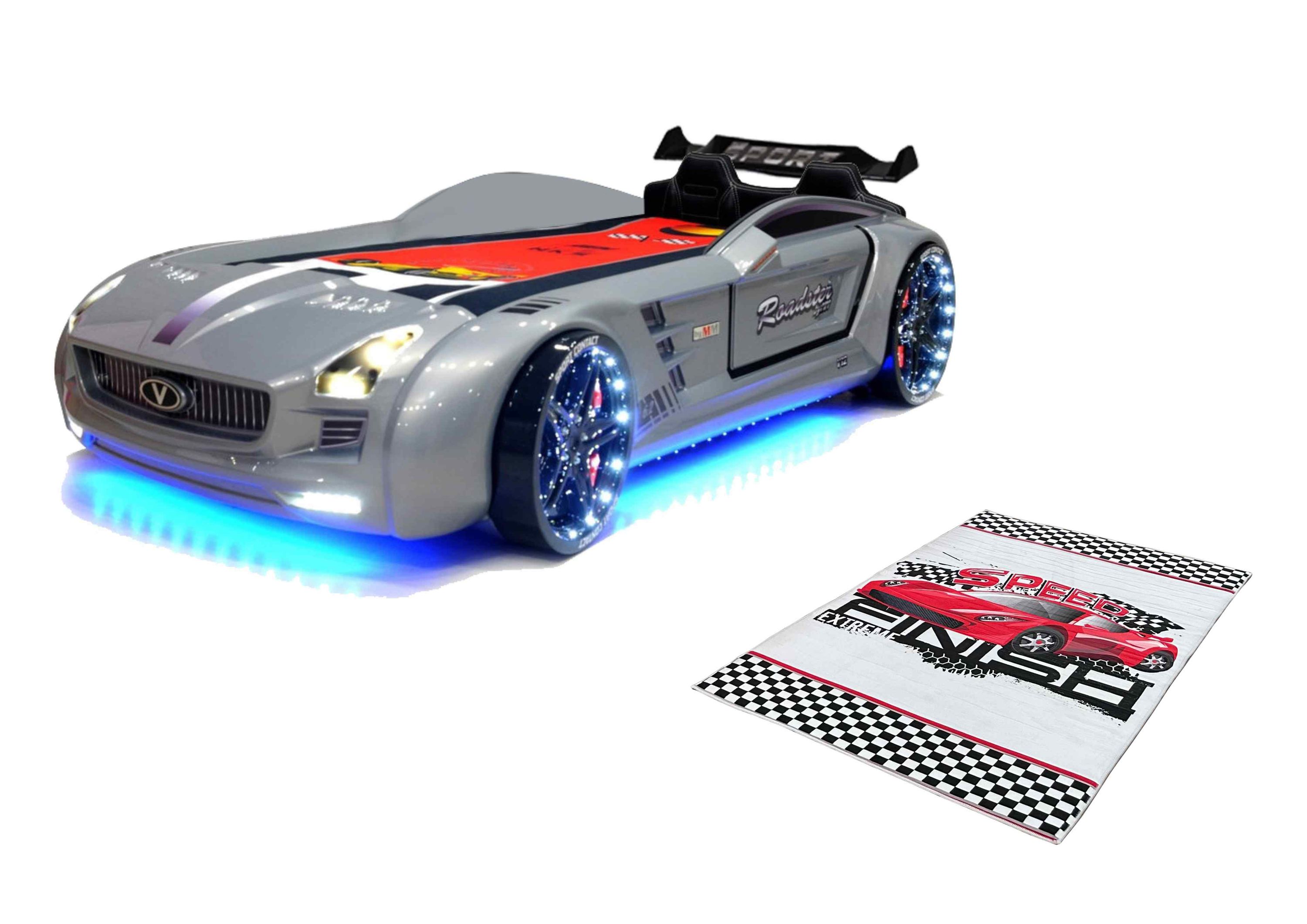 Autobett Kinderbett "Rio Roadster" LED Sound Sportsitze Lattenrost Spoiler 90x190 cm 