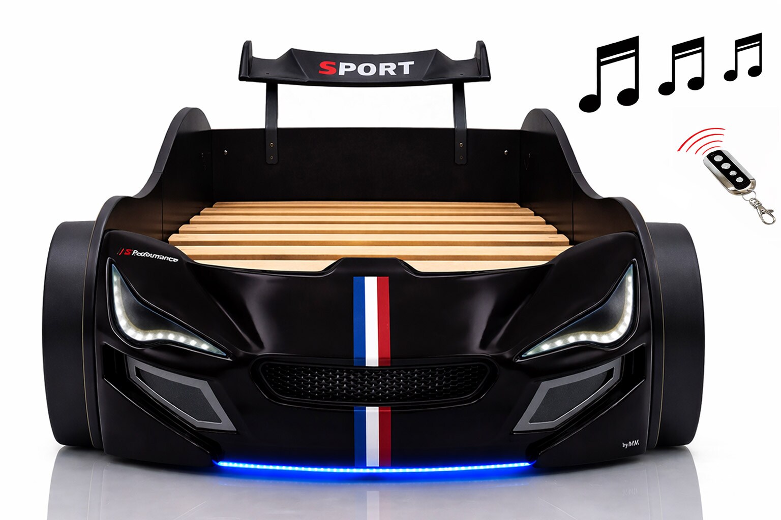 Autobett Kinder 90x200 Jungen LED Leuchte Unterbodenbeleuchtung Sound Fernbedienung 