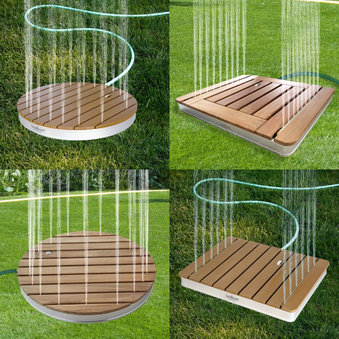 holz4home&reg; Bodendusche f&uuml;r Pool, Garten und Camping - Gartendusche mit Zubeh&ouml;r | Eckig | WPC 