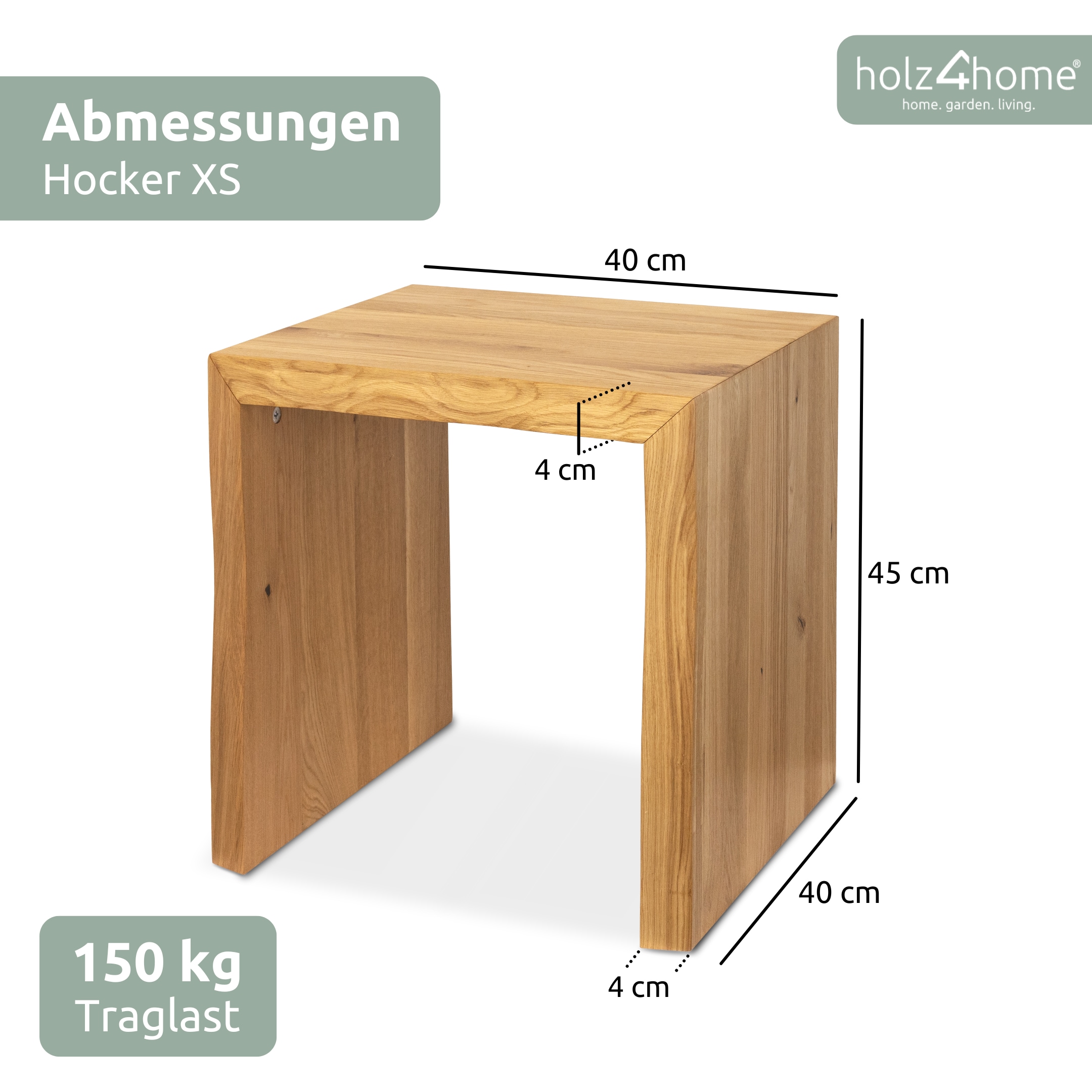holz4home&reg; Massivholz Hocker I Bank aus Eiche mit Baumkante | XS 