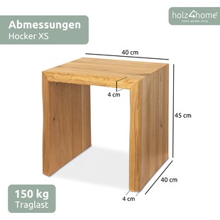 holz4home® Massivholz Hocker I Bank aus Eiche mit Baumkante | XS 