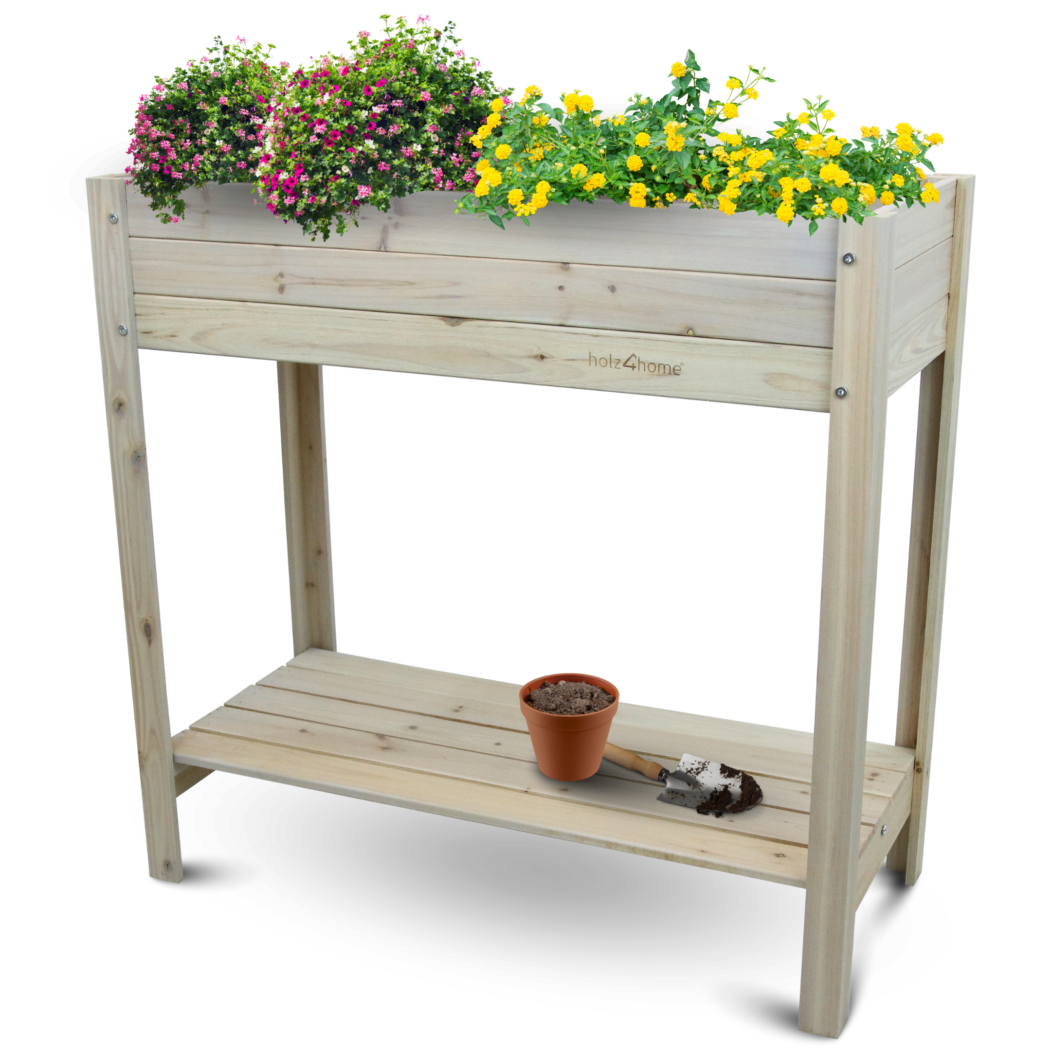 holz4home&reg; Hochbeet mit Ablage | Grauweiss 