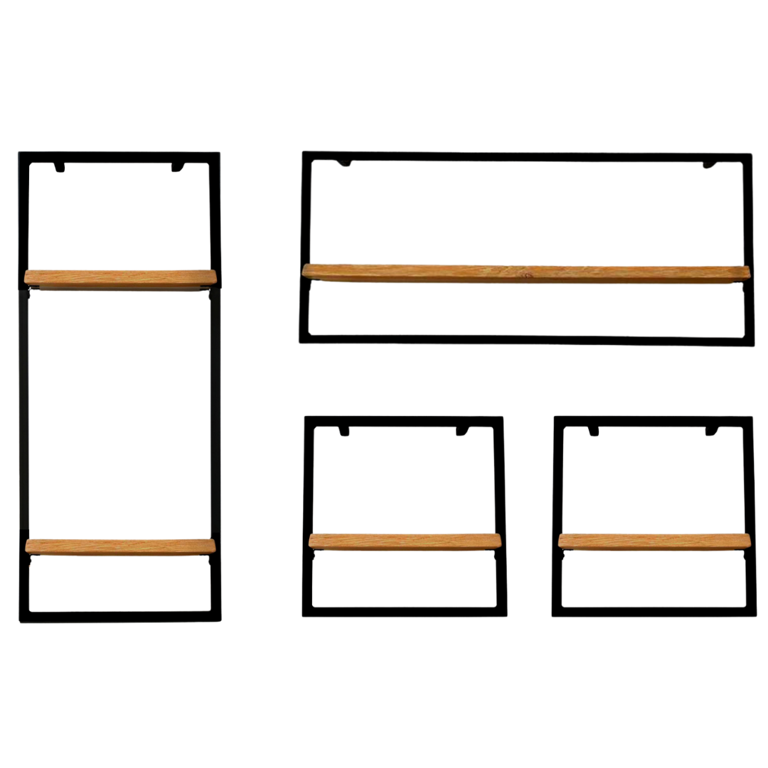 holz4home&reg; 4-tlg. Wandregale in schwarz gerahmt | mit Baumkante | Natur 