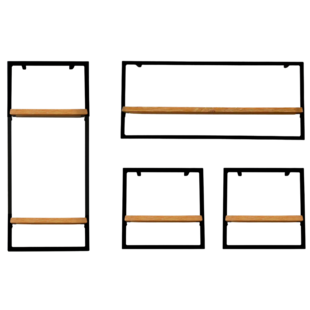 holz4home® 4-tlg. Wandregale in schwarz gerahmt | mit Baumkante | Natur 