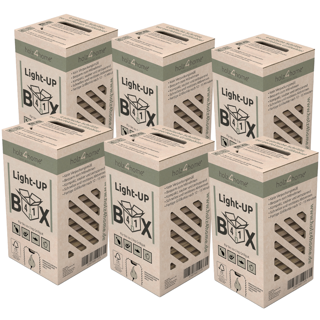 holz4home&reg; Light-UP-Box 4in1 Grillbox Grillkohle Grillholzkohle | 6x LightUP Box 