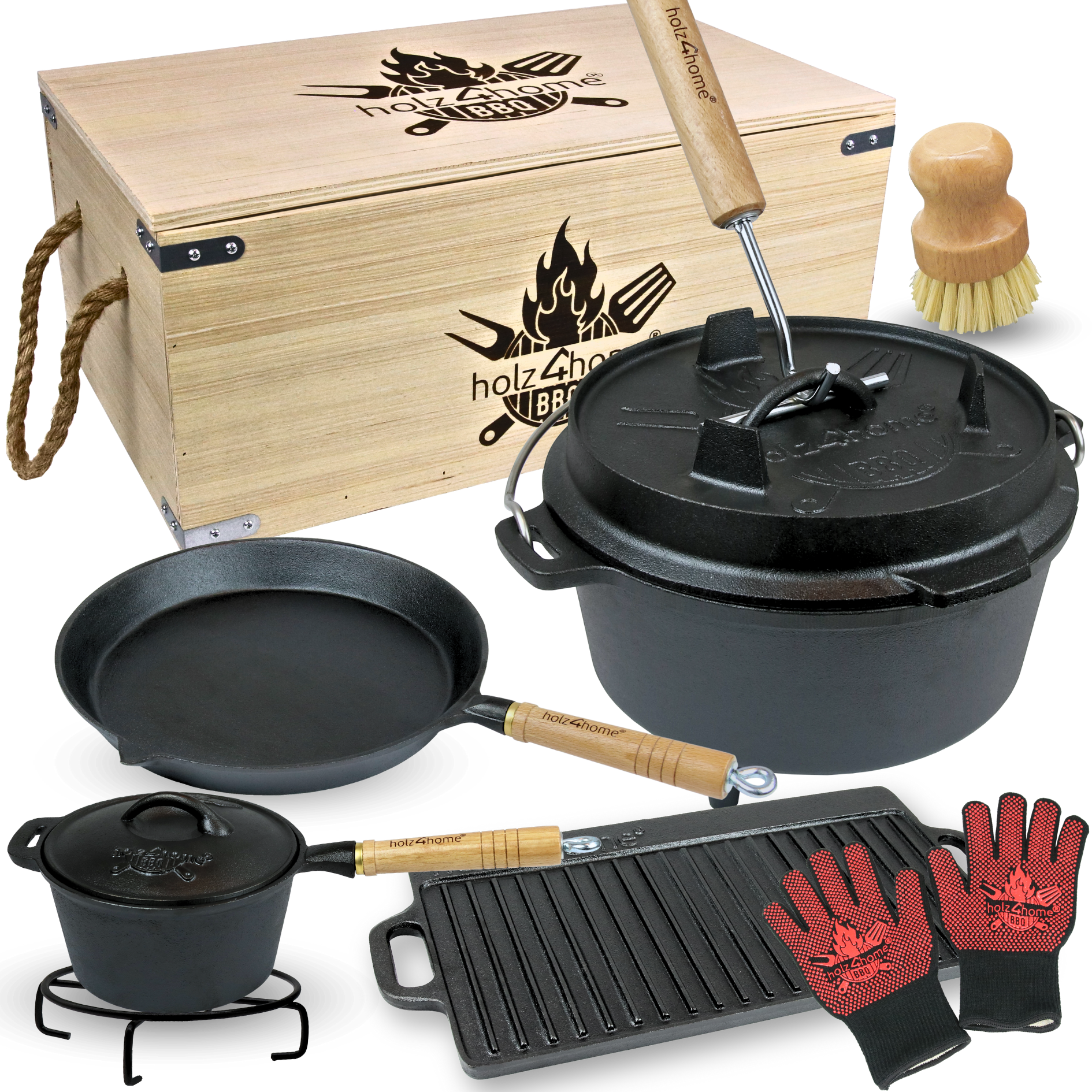 holz4home&reg; 4,7 Liter Dutch Oven Set 9-teilig 