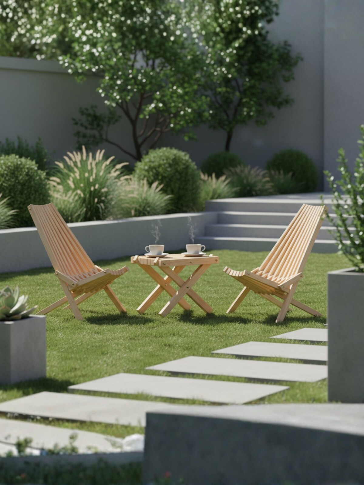 holz4home&reg; Skandinavische Gartenm&ouml;bel aus Kiefer | Set 2x Liegestuhl 1x Tisch 