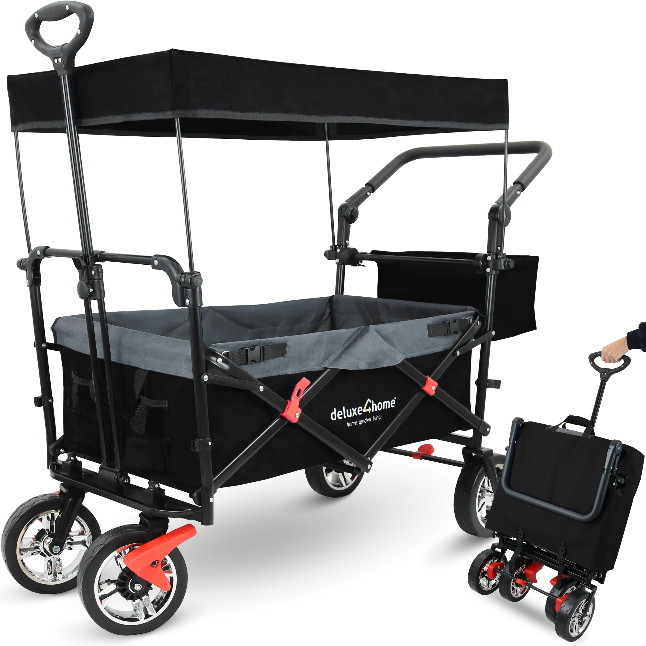deluxe4home&reg; Bollerwagen | Transportwagen faltbar mit Dach | Schwarz/Grau 