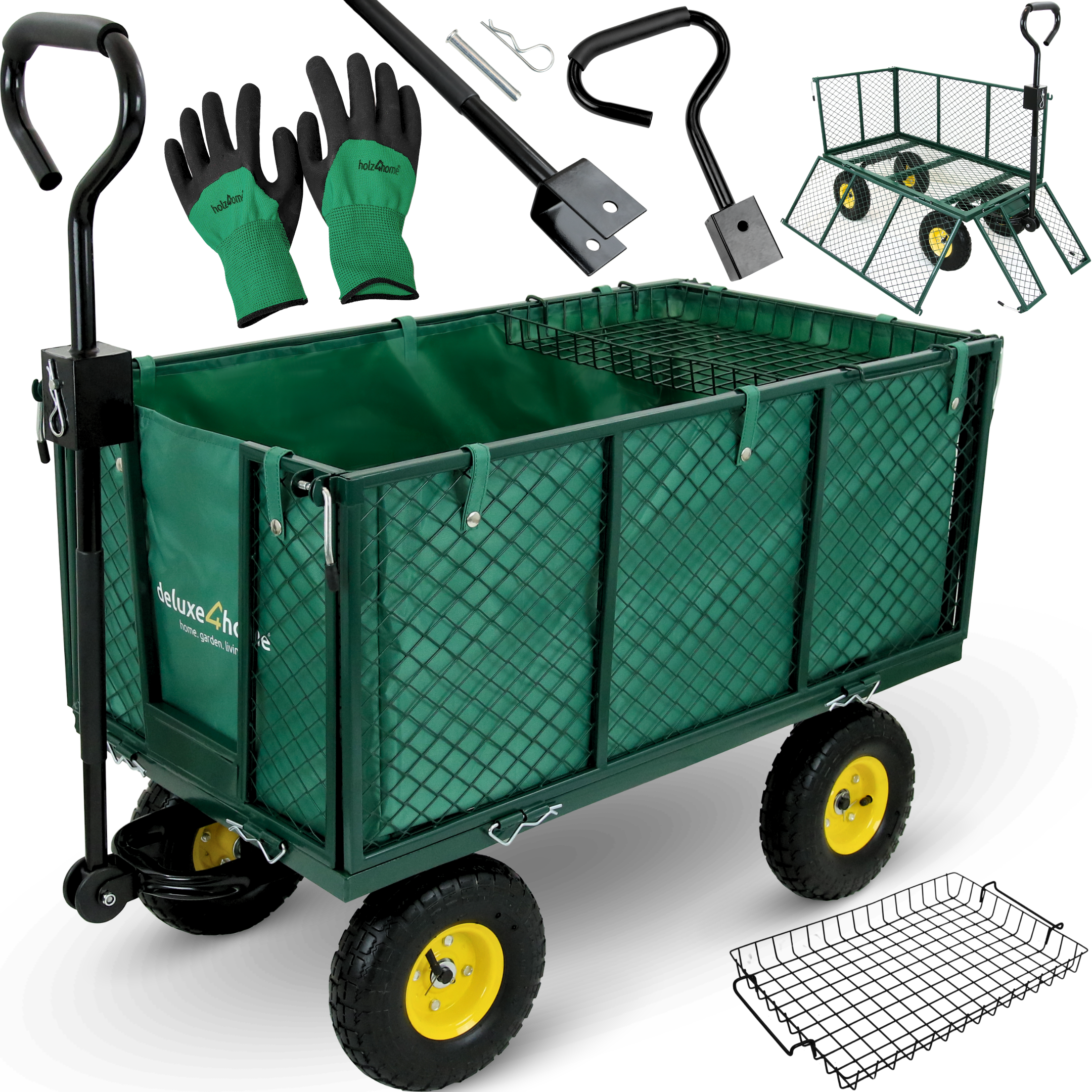 deluxe4home&reg; Bollerwagen | Transportwagen inkl. Handschuhe | Gruen 