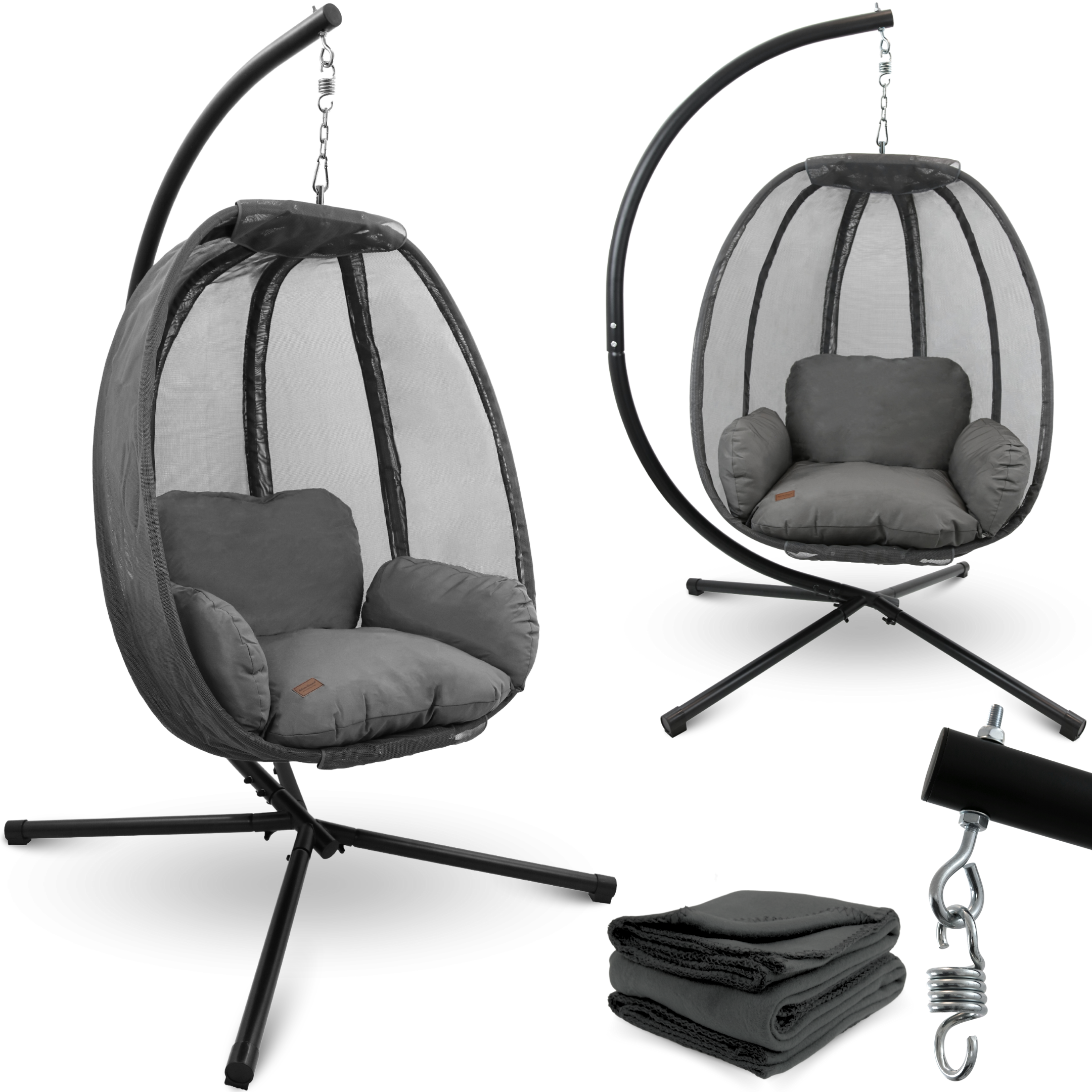 deluxe4home&reg; H&auml;ngesessel mit Gestell I Indoor & Outdoor inkl. Kuscheldecke | Anthrazit 