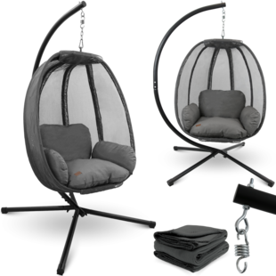 deluxe4home® Hängesessel mit Gestell I Indoor & Outdoor inkl. Kuscheldecke | Anthrazit 