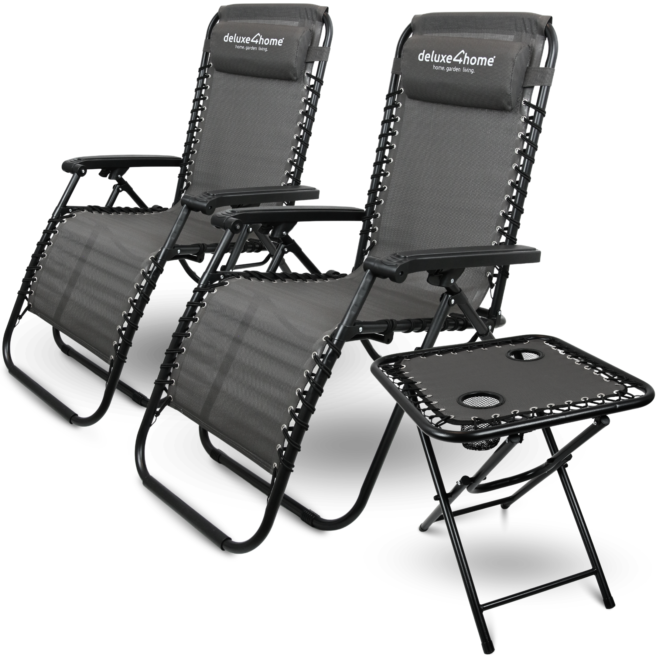 deluxe4home&reg; Liegest&uuml;hle mit Klapptisch faltbar mit gepolsterter Kopflehne 