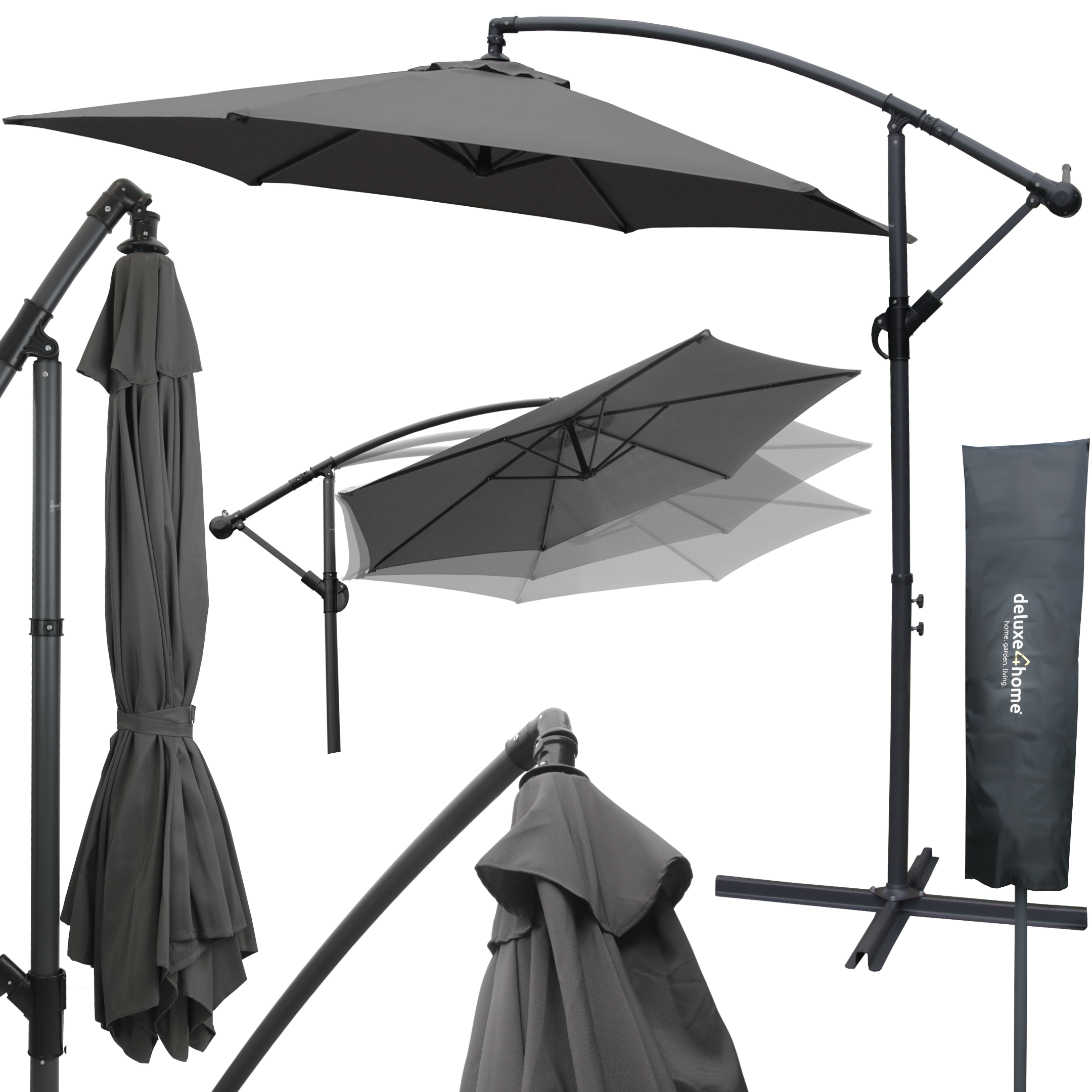 deluxe4home&reg; Sonnenschirm Ampelschirm mit St&auml;nder Durchmesser 270cm | Anthrazit 
