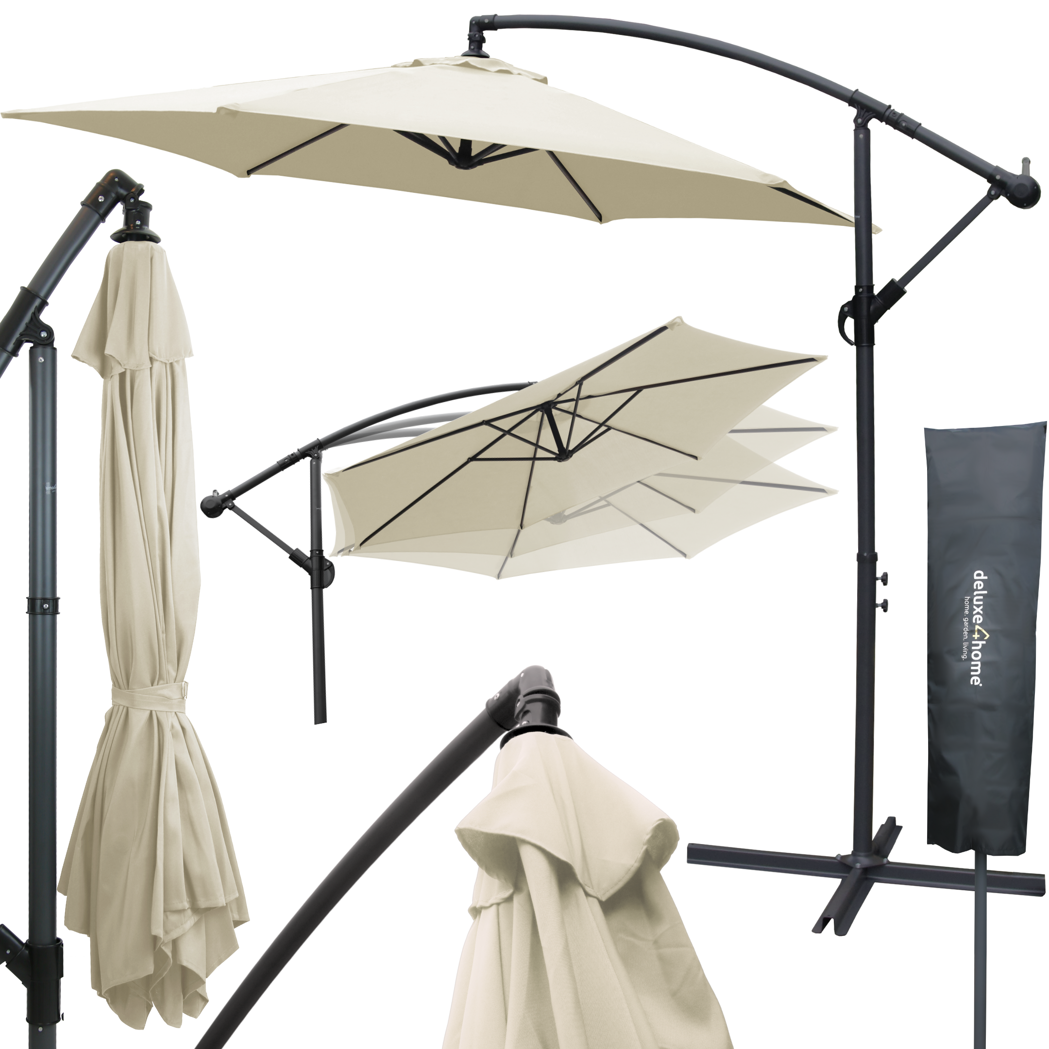 deluxe4home&reg; Sonnenschirm Ampelschirm mit St&auml;nder Durchmesser 270cm | Creme 