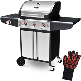 deluxe4home® Grillwagen Gasgrill mit Deckel, 3 + 1 Seitenbrenner, Thermometer uvm. 