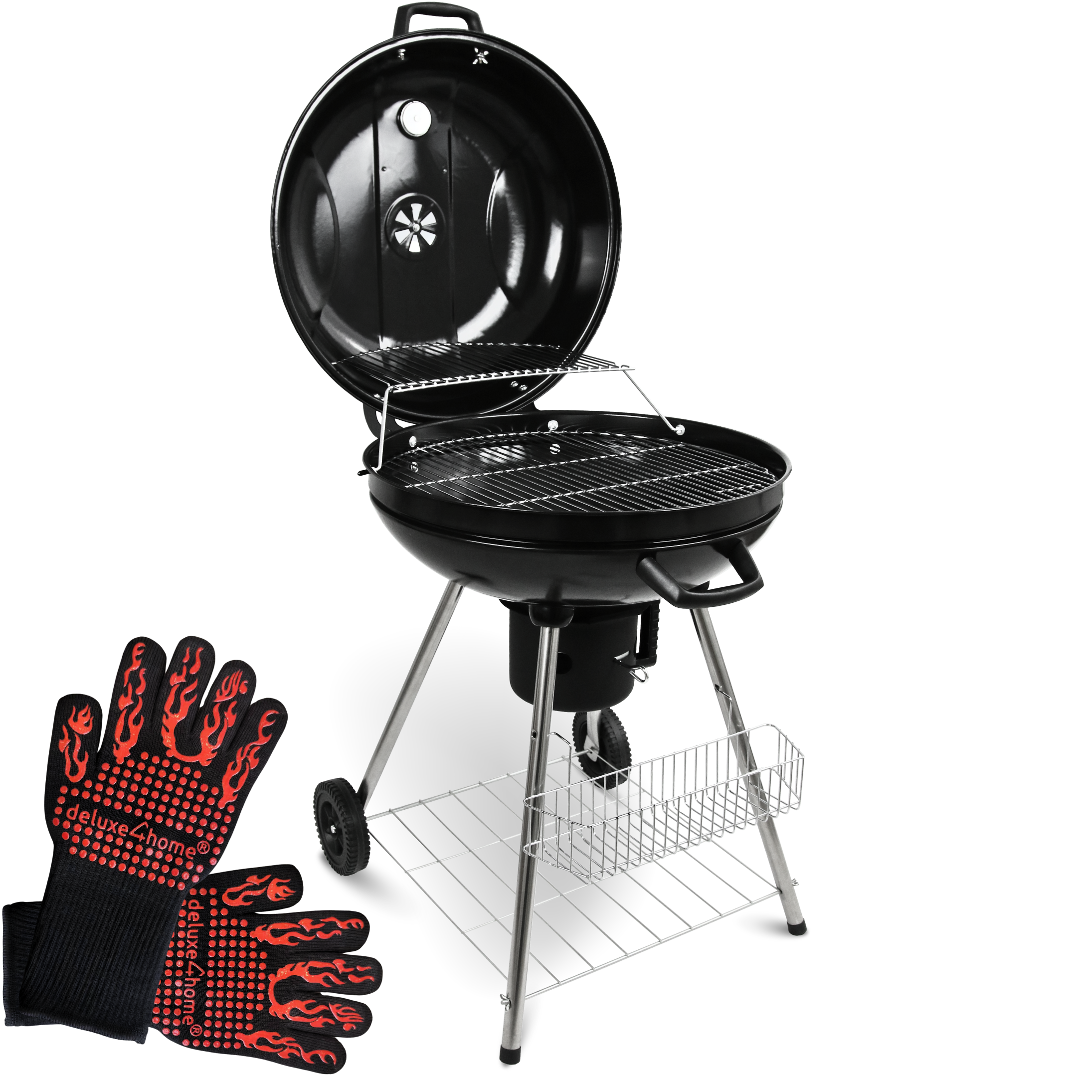 deluxe4home&reg; BBQ Kugelgrill mit Ablage und Handschuhen 