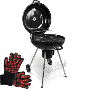deluxe4home® BBQ Kugelgrill mit Ablage und Handschuhen 