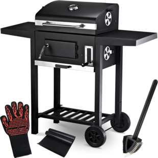 deluxe4home® Holzkohlegrill mit Deckel. - Grillwagen I 2 Ablagen, Thermometer uvm. 