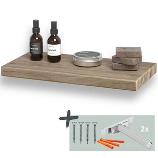 holz4home® Schwebendes Wandregal aus Eiche Hellgrau | 40cm | Ohne Baumkante 