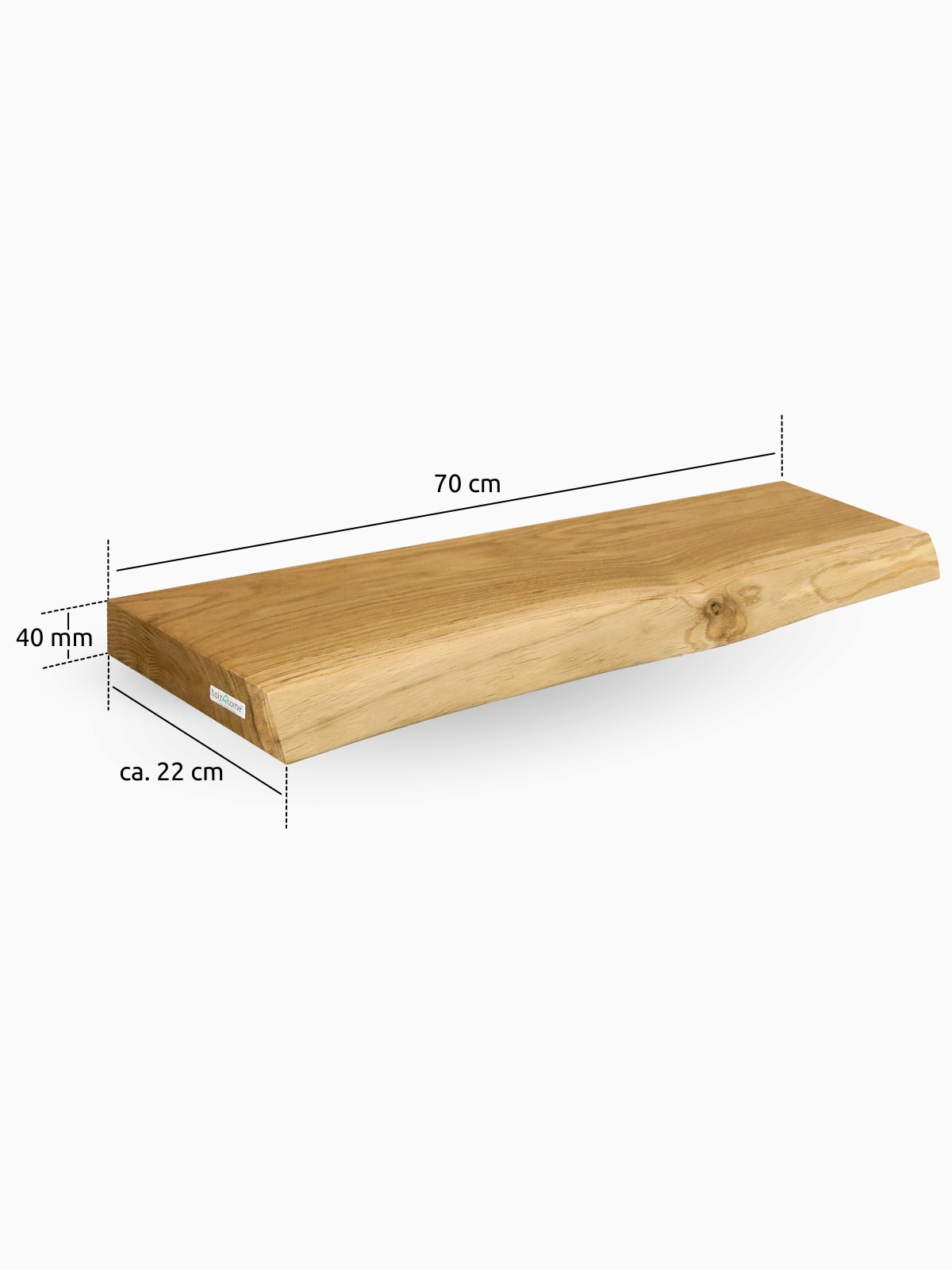 holz4home&reg; Schwebendes Wandregal | 70cm / mit Baumkante 