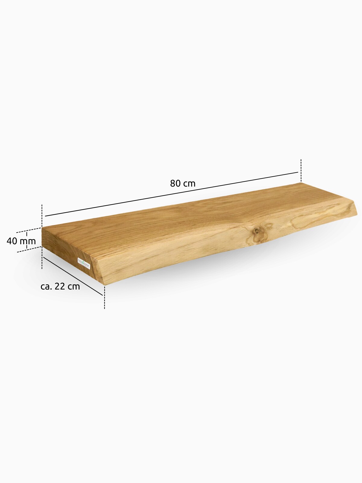 holz4home&reg; Schwebendes Wandregal 80cm mit Baumkante | 80cm / mit Baumkante 