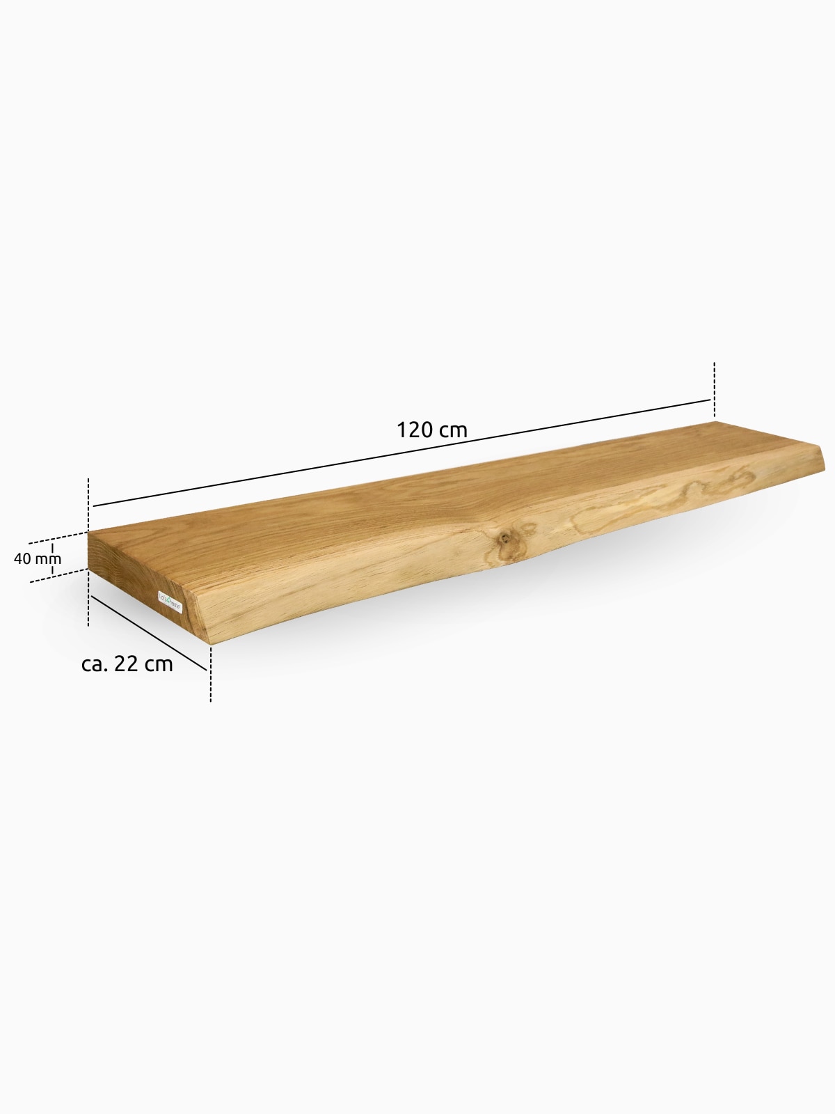 holz4home&reg; Schwebendes Wandregal | 120cm / mit Baumkante 