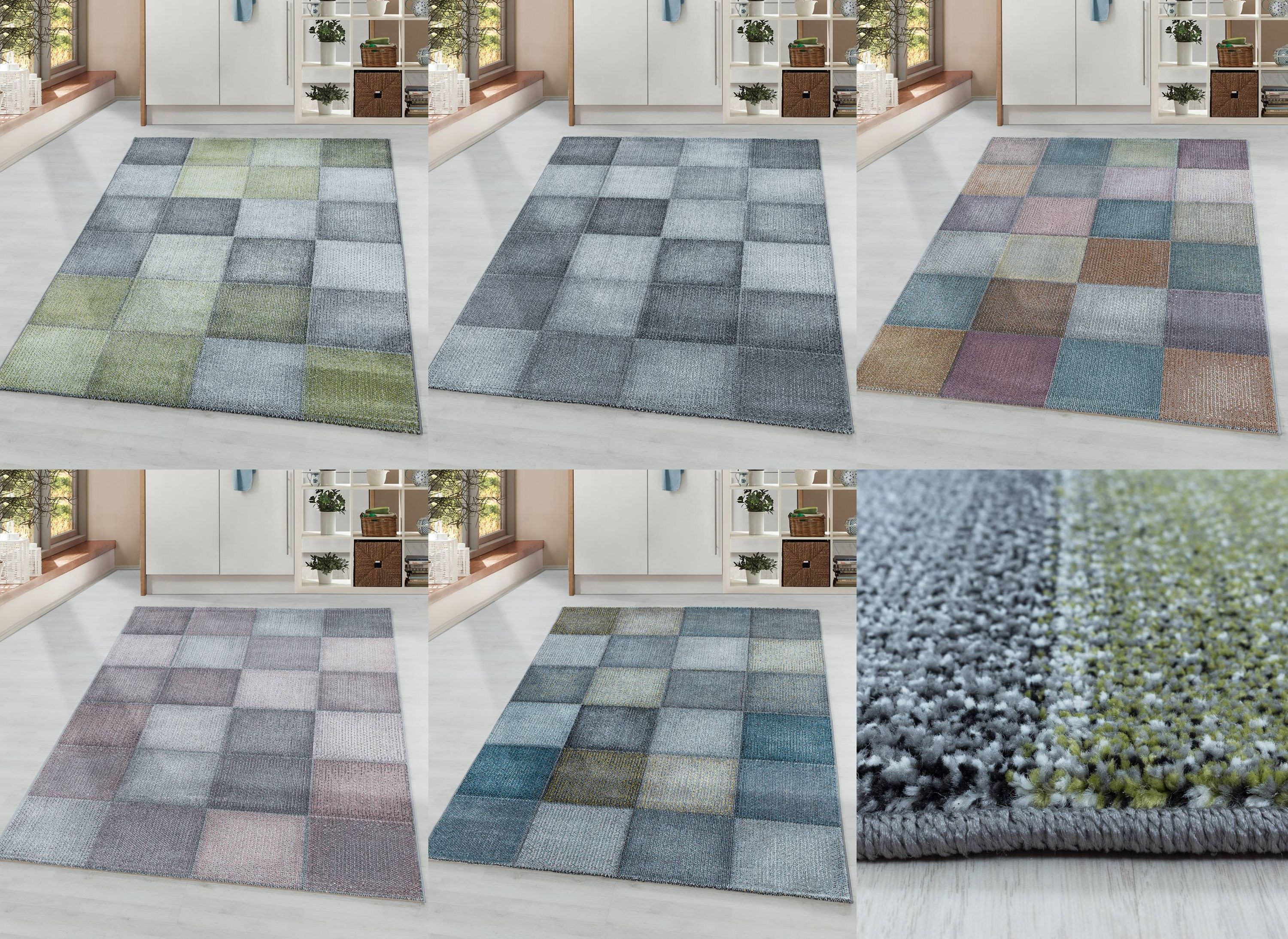 Moderner Designer Kurzflor Teppich - Karo Design f&uuml;r Wohnzimmer, Schlafzimmer 