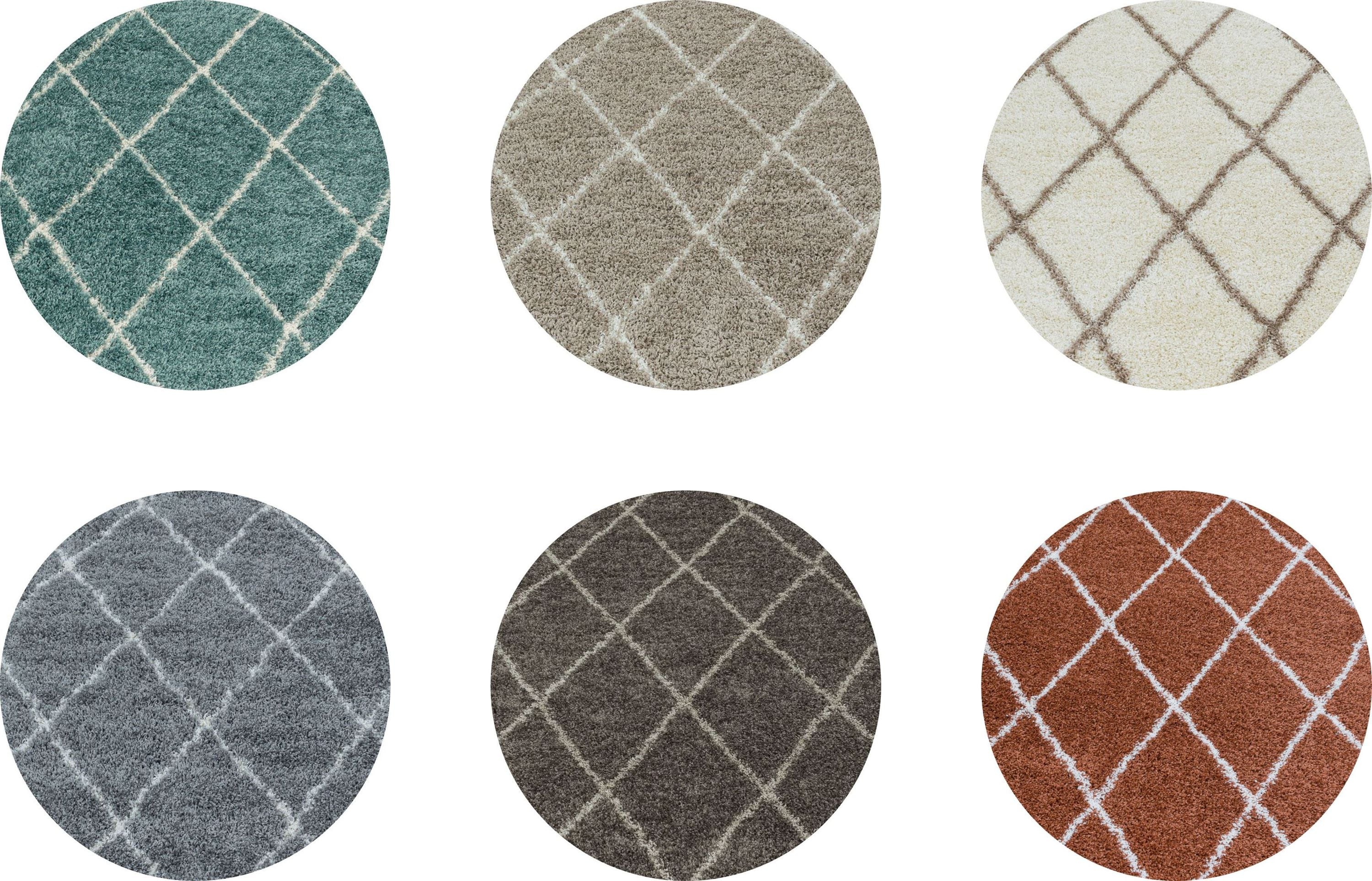 Moderner Runder Hochflor Teppich - Skandinavischer Stil mit Rautenmuster 