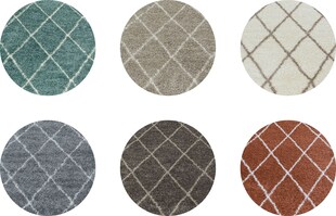 Moderner Runder Hochflor Teppich - Skandinavischer Stil mit Rautenmuster 