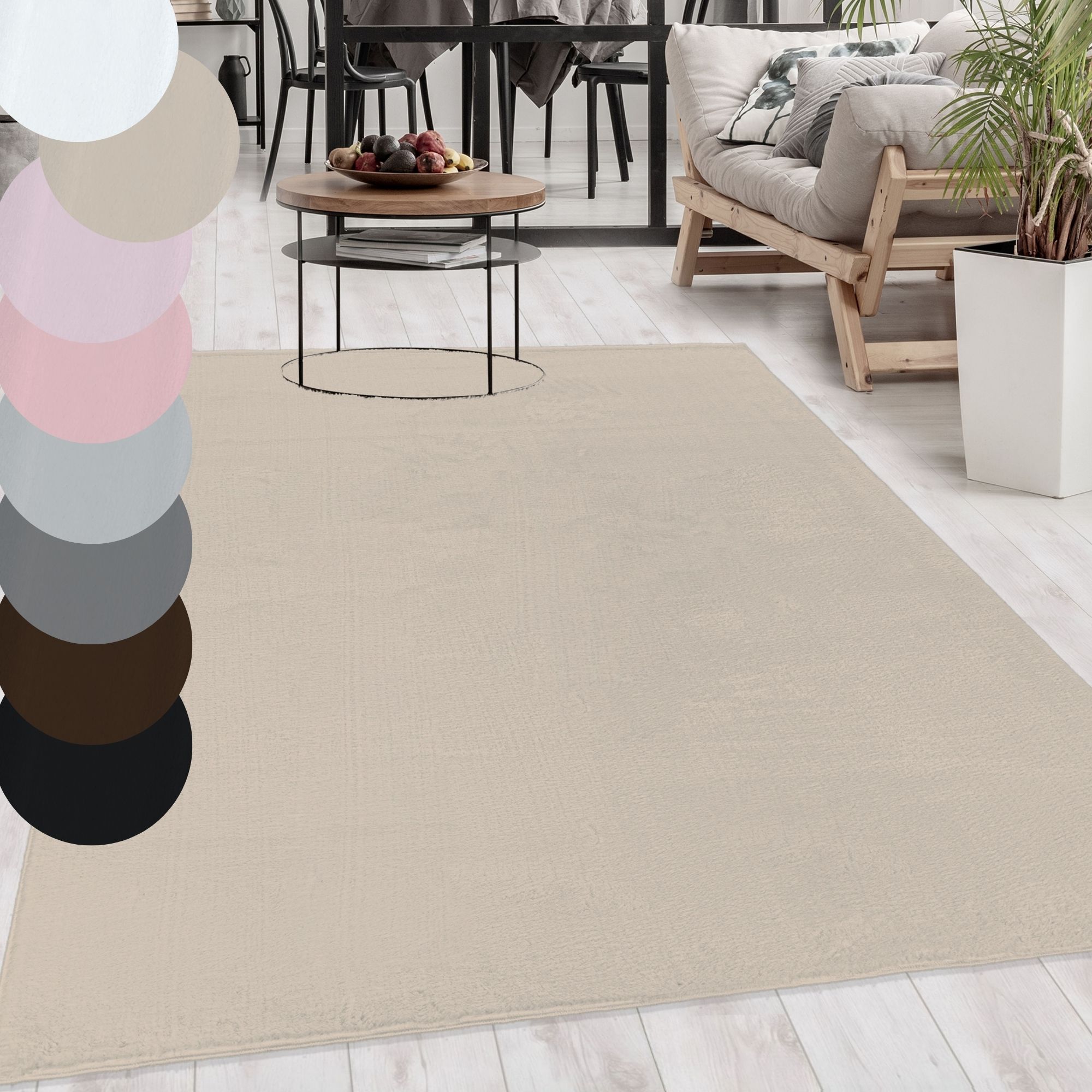 Waschbarer Teppich Weich Flauschig Hochflor Waschbar Einfarbig 