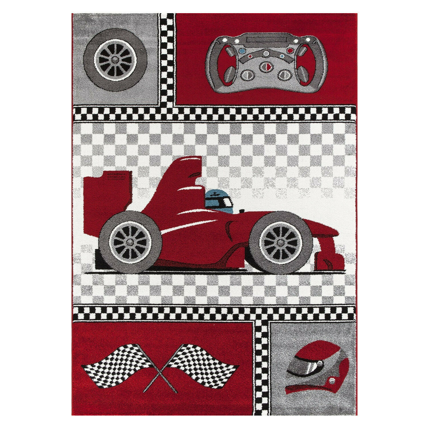 Kinderteppich mit Rennwagen-Muster - Rechteckig oder Rund f&uuml;r Kinderzimmer, 