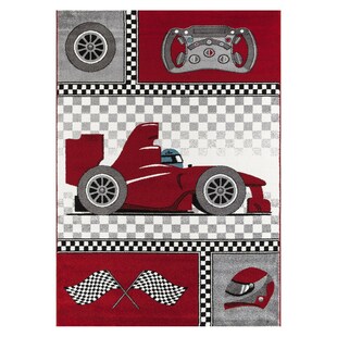 Kinderteppich mit Rennwagen-Muster - Rechteckig oder Rund für Kinderzimmer, 