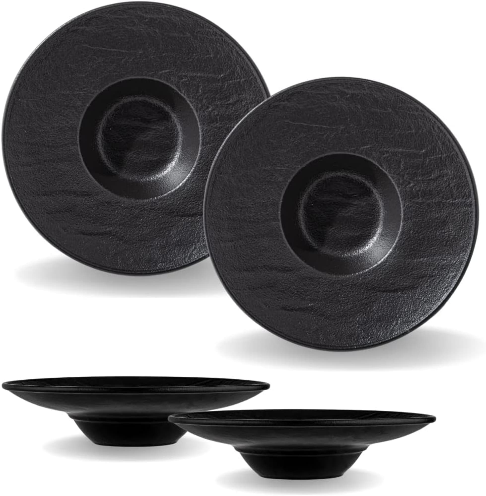 Wilmax Tiefe Teller 26,8 cm - 250 ml - 2er Set - Schwarz - Natursteinoptik - Bild 1