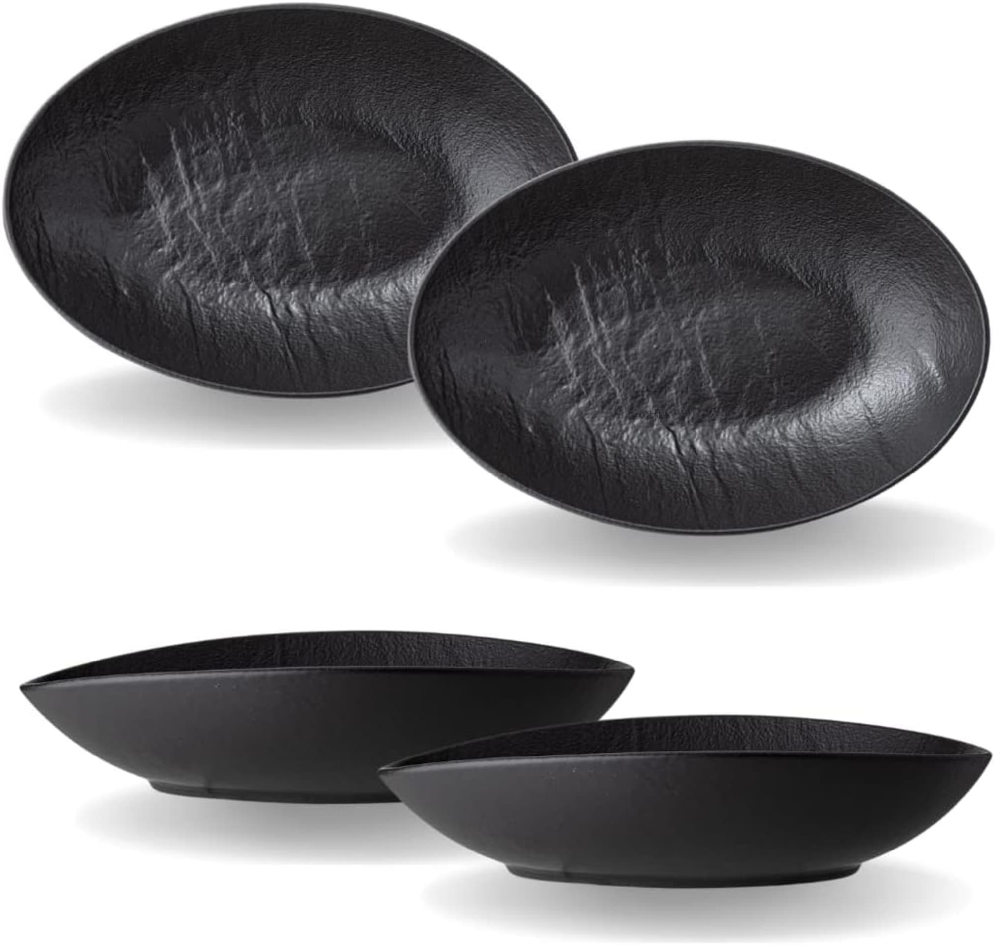 Wilmax Ovale Schalen 14,4 cm - 650 ml - 2er Set - Schwarz - Natursteinoptik - Bild 1