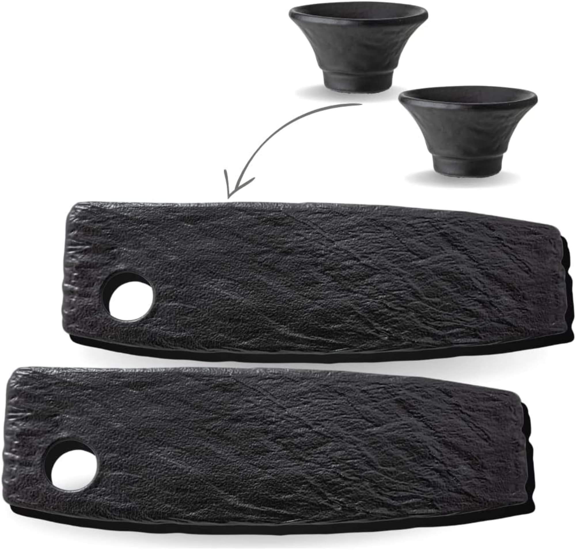 Servierplatte mit So&szlig;ensch&uuml;ssel - 42 cm - Schwarz - Natursteinoptik - 2er Set - Bild 1