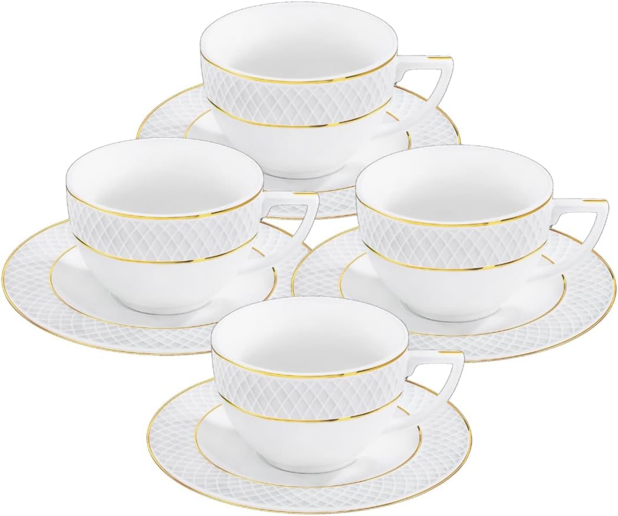 Wilmax - Tassen mit Untertassen - Goldmuster - 2er-Set - 240 ml - Porzellan - Bild 1