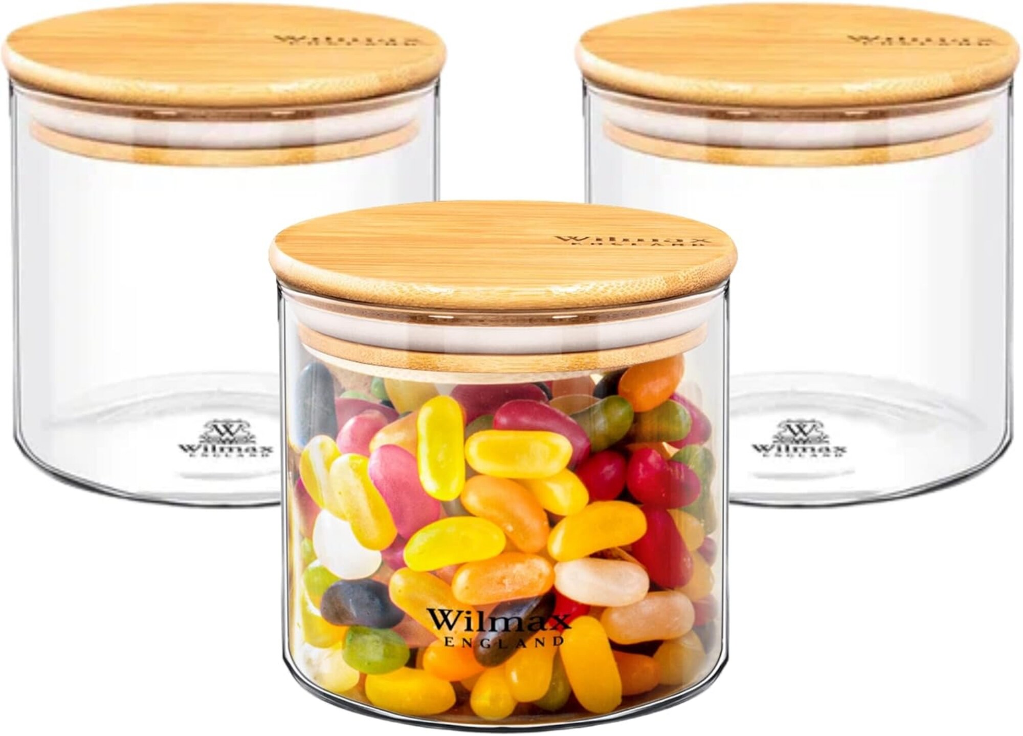 Wilmax Aufbewahrungsgl&auml;ser - 3er-Set - 600 ml - Vorratsgl&auml;ser mit Bambusdeckel 
