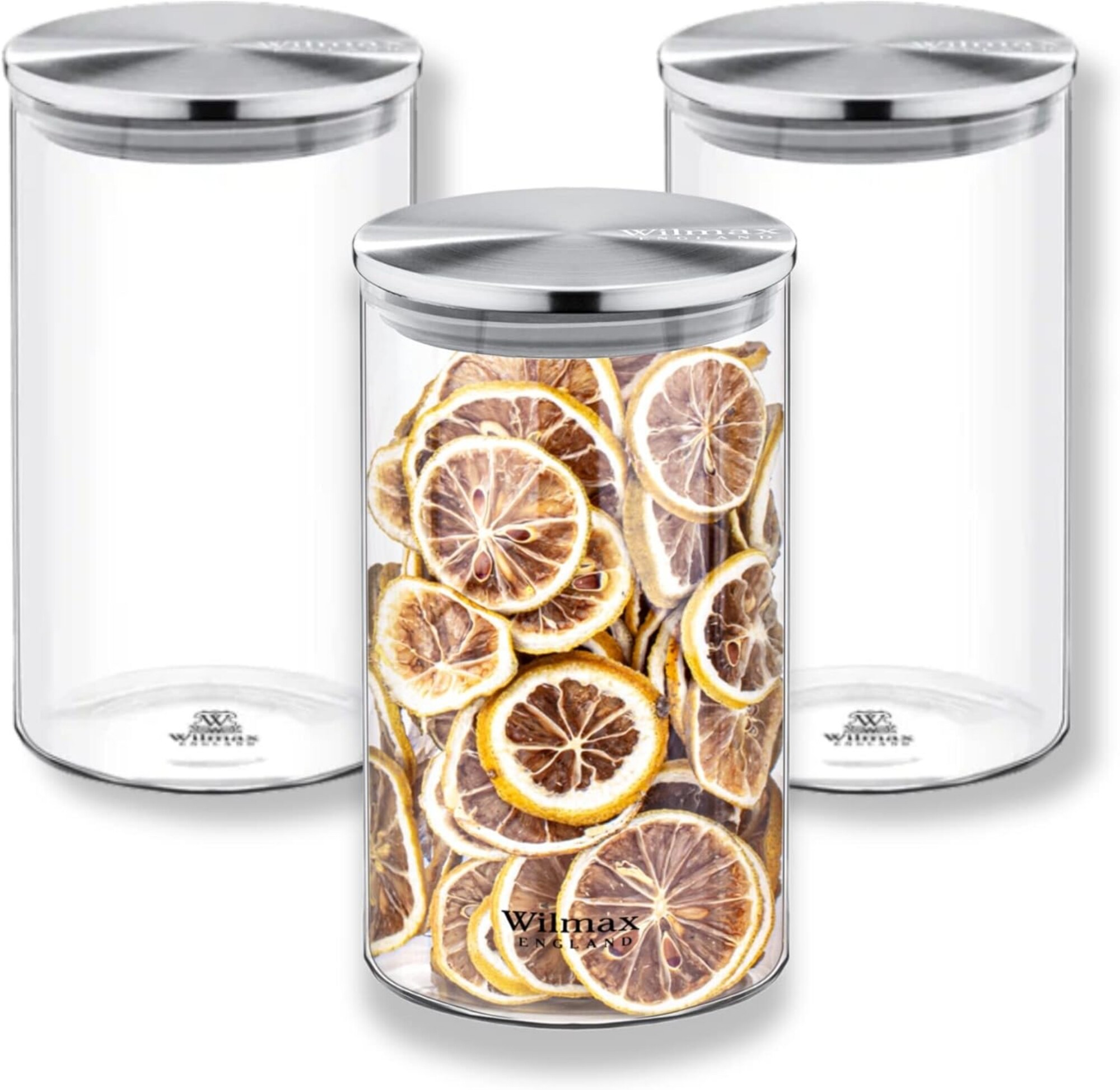 Wilmax Glasbeh&auml;lter mit Metalldeckel - 3er-Set - 1100 ml - Vorratsdosen K&uuml;che 