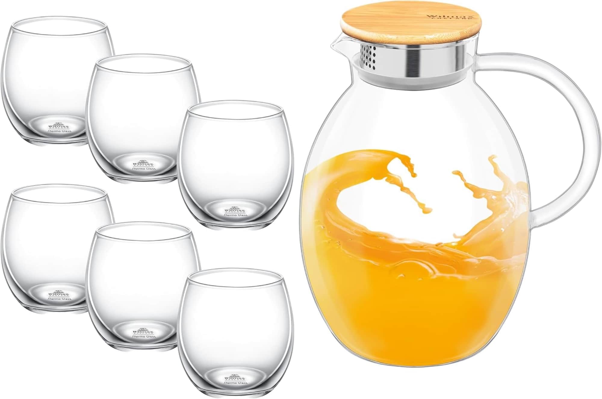 Wilmax Glaskrug 2,4L mit 6 Gl&auml;sern (530 ml) - Sp&uuml;lmaschinenfest, Transparent - Bild 1