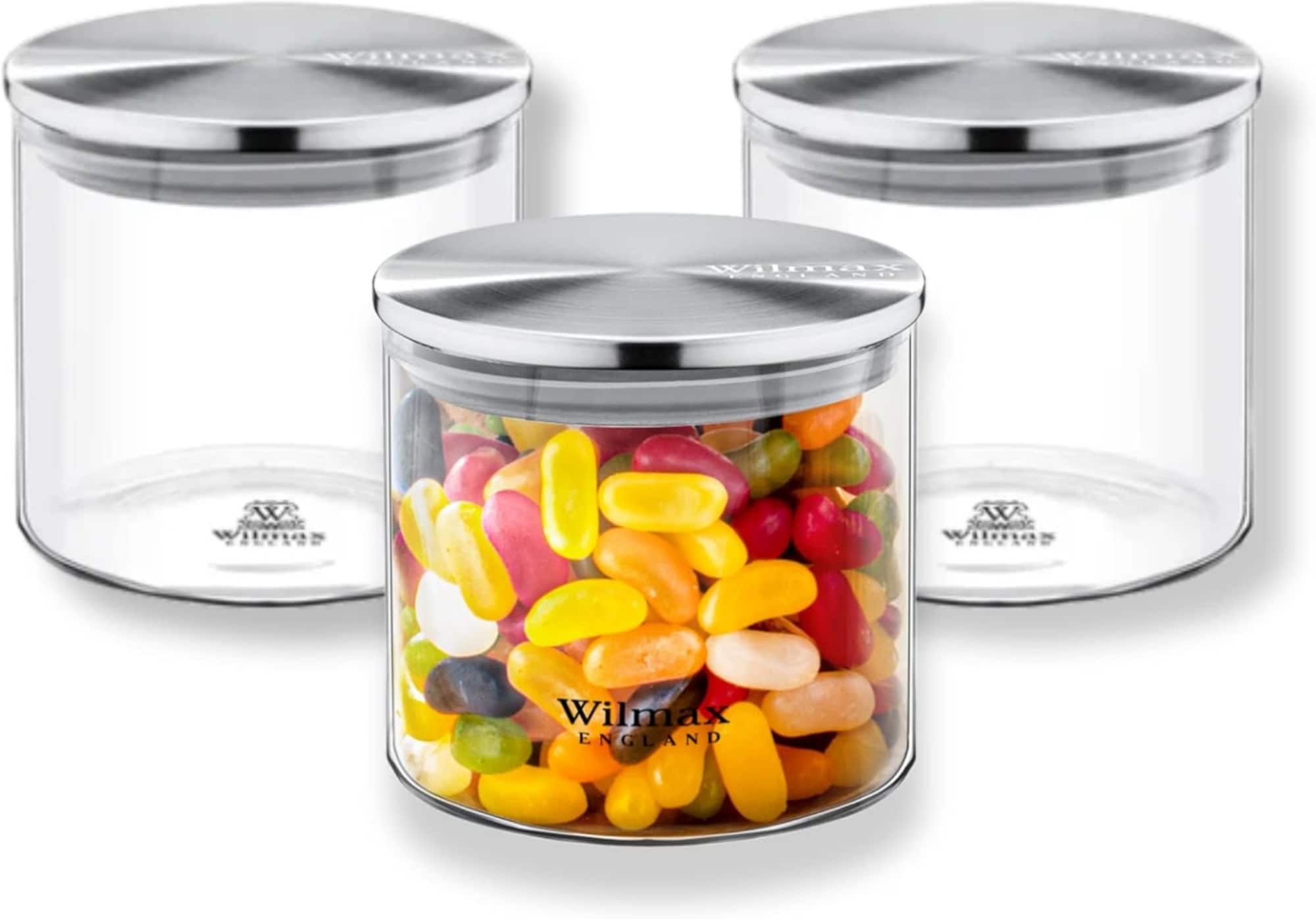 Wilmax Glasbeh&auml;lter mit Metalldeckel &ndash; 3er Set, 600 ml 